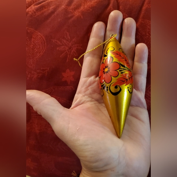 Vntg Russian "Khokhloma" Wooden, Hand Painted Christmas Ornaments, 9 teardrop - Picture 8 of 15